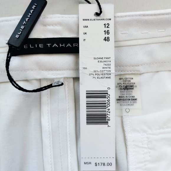ELIE TAHARI Sloane Capri Pants 12 White Mid-Rise Stretch Cuffed - Picture 4 of 8